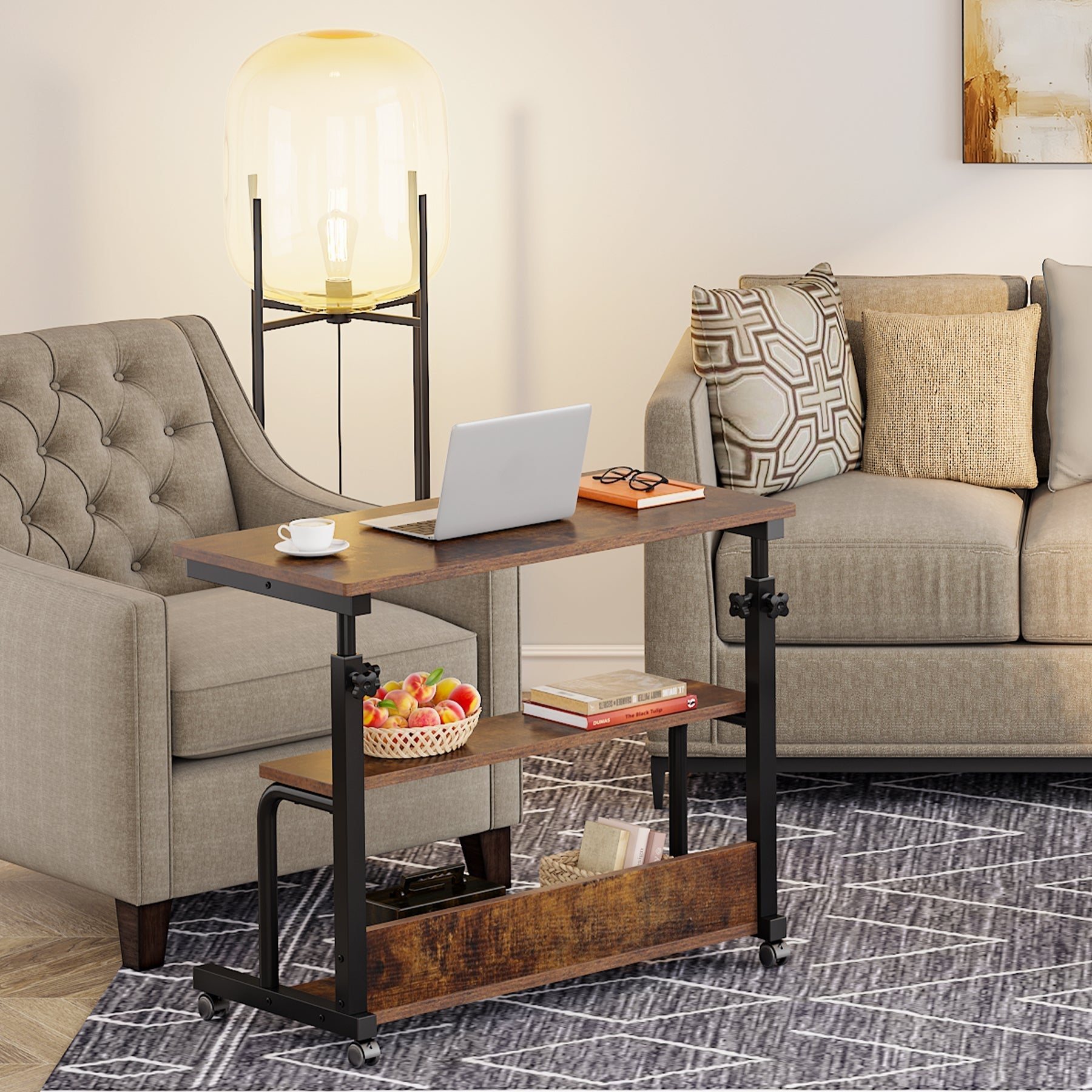 C Table, Height Adjustable Bedside Sofa Table with Wheels Tribesigns